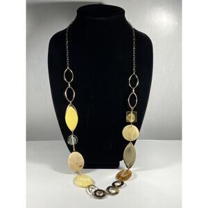 Vintage NY Silver Tone Neutral Shades Long Geometric Necklace Boho Statement